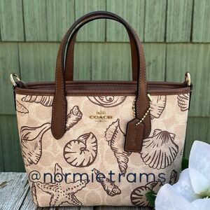 City Mini Tote Bag In Signature Canvas With Shell Print Crossbody Purse Beach